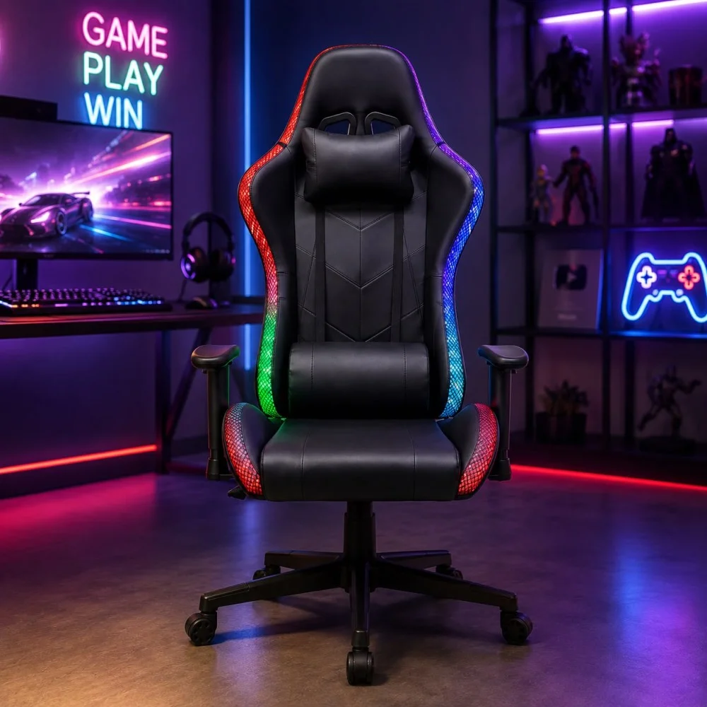 Gaming Καρέκλα Racing με RGB LED Φωτισμό – Μαύρο
