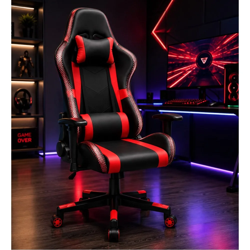 Gaming Καρέκλα Racing με RGB LED Φωτισμό – Μαύρο/Κόκκινο